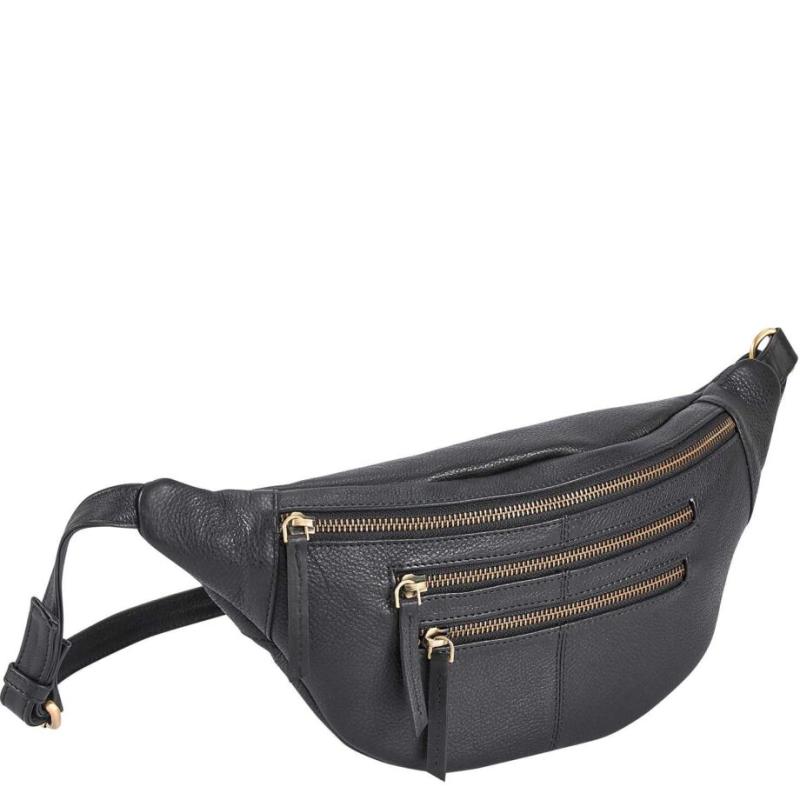 Elegant Sort Bumbag med Lynlås og Messing Detaljer