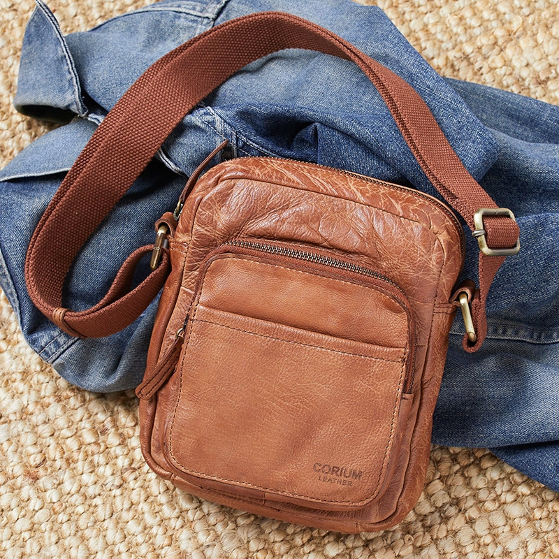 Leather Corium Crossbody Unisex Taske Cognac Cognac