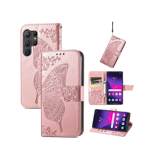 Samsung Galaxy S25 Ultra Butterflyamptrade Læder Etui Taske Pung Rose