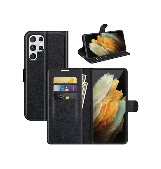 Samsung Galaxy S22 Ultra Simpleamptrade Læder Etui Taske Pung Sort Sort
