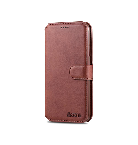 iPhone Pro Max Azns Læder Etui - Brun Taske med Plads til Kort