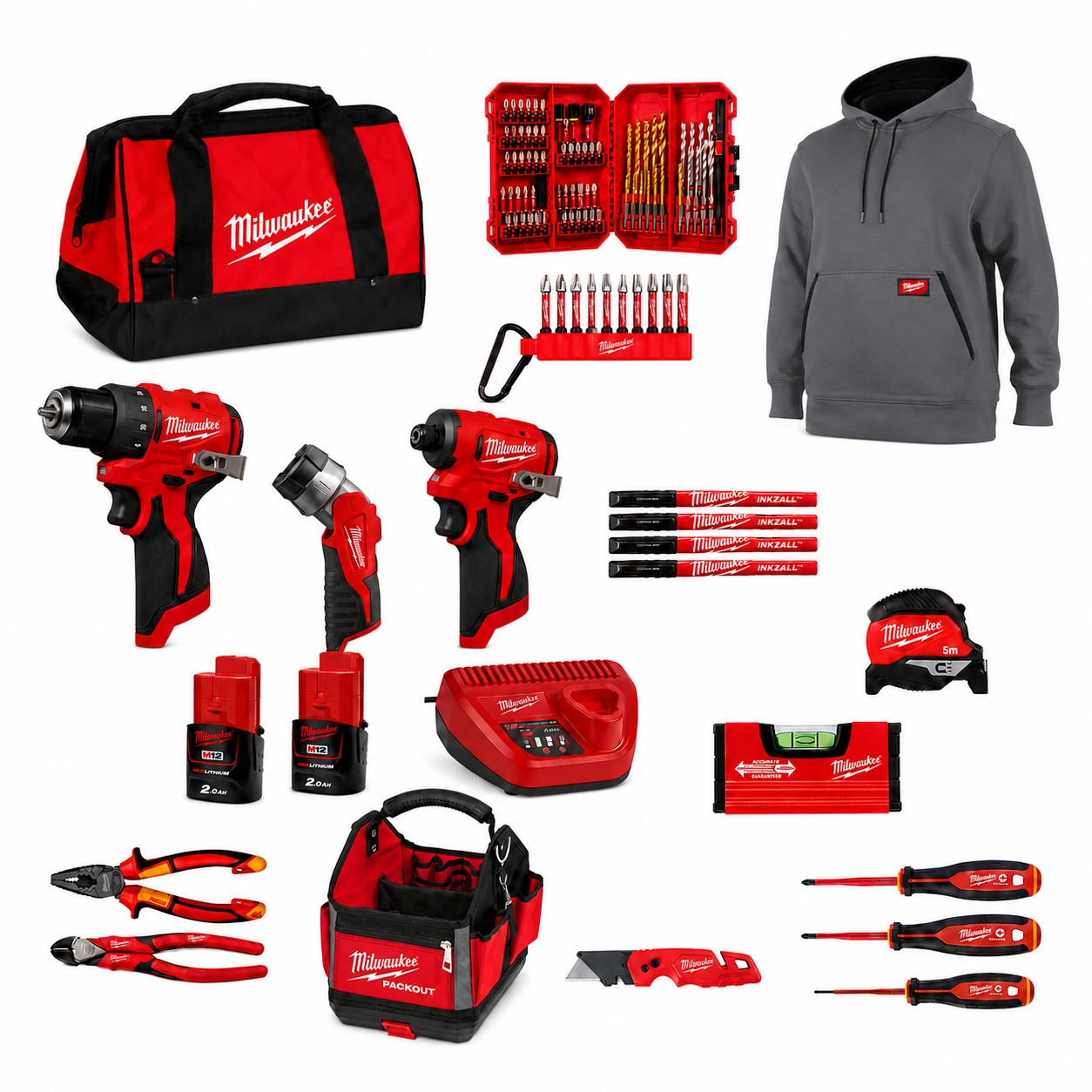 Milwaukee M12 Sæt  Packout Taske  Tilbehør