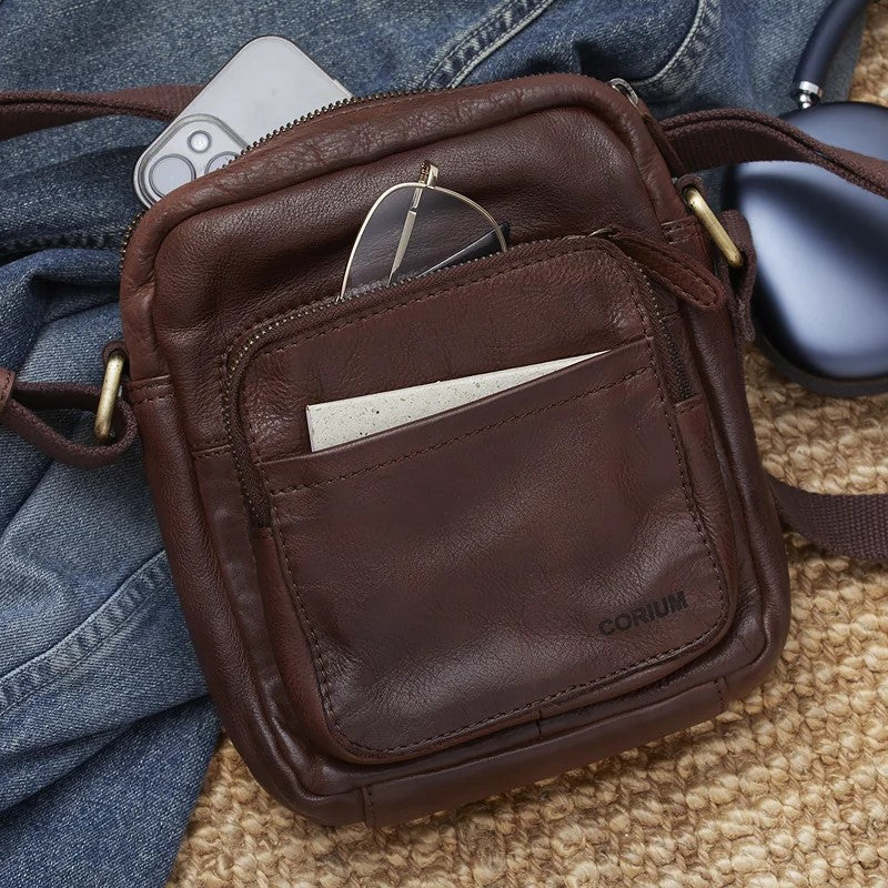 Leather Corium Crossbody Unisex Taske Brown Brown