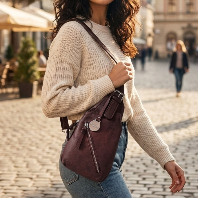 Style Haiti Mørkebrun Super Cool Kombineret Rygsæk Bumbag Meget Smukt Læder Dark Brown Female One Size