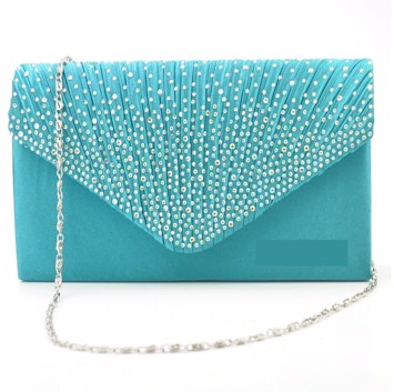 Fest Clutch: Merion Turkisgrøn Diamant Sød Fest Taske Satin Med Glitrende Sten Grøn