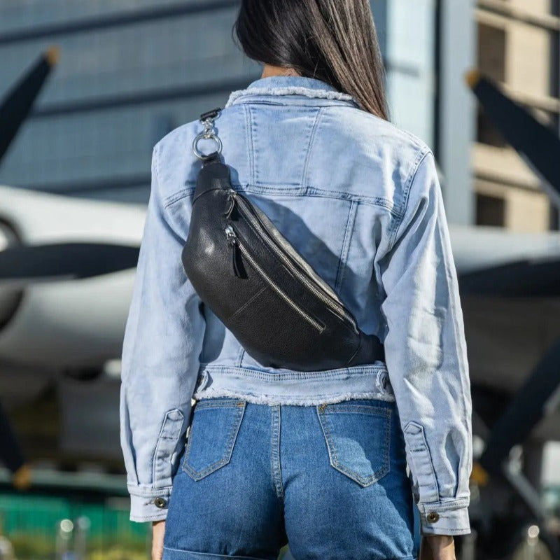 Style Naxos Lynlåse Sølv: Eksklusiv Bumbag Taske Smukt Sort Læder Med Fantastisk Flotte Lynlåse Sort Female
