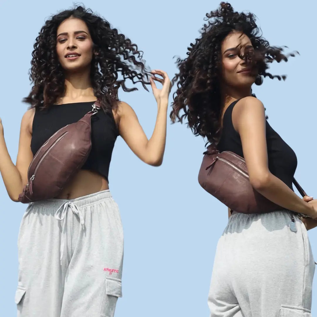 Style Naxos: Eksklusive Bumbag Taske Smukt Mørkebrunt Kvalitetslæder Med Fantastisk Flotte Lynlåse Ringe Sølv  Female
