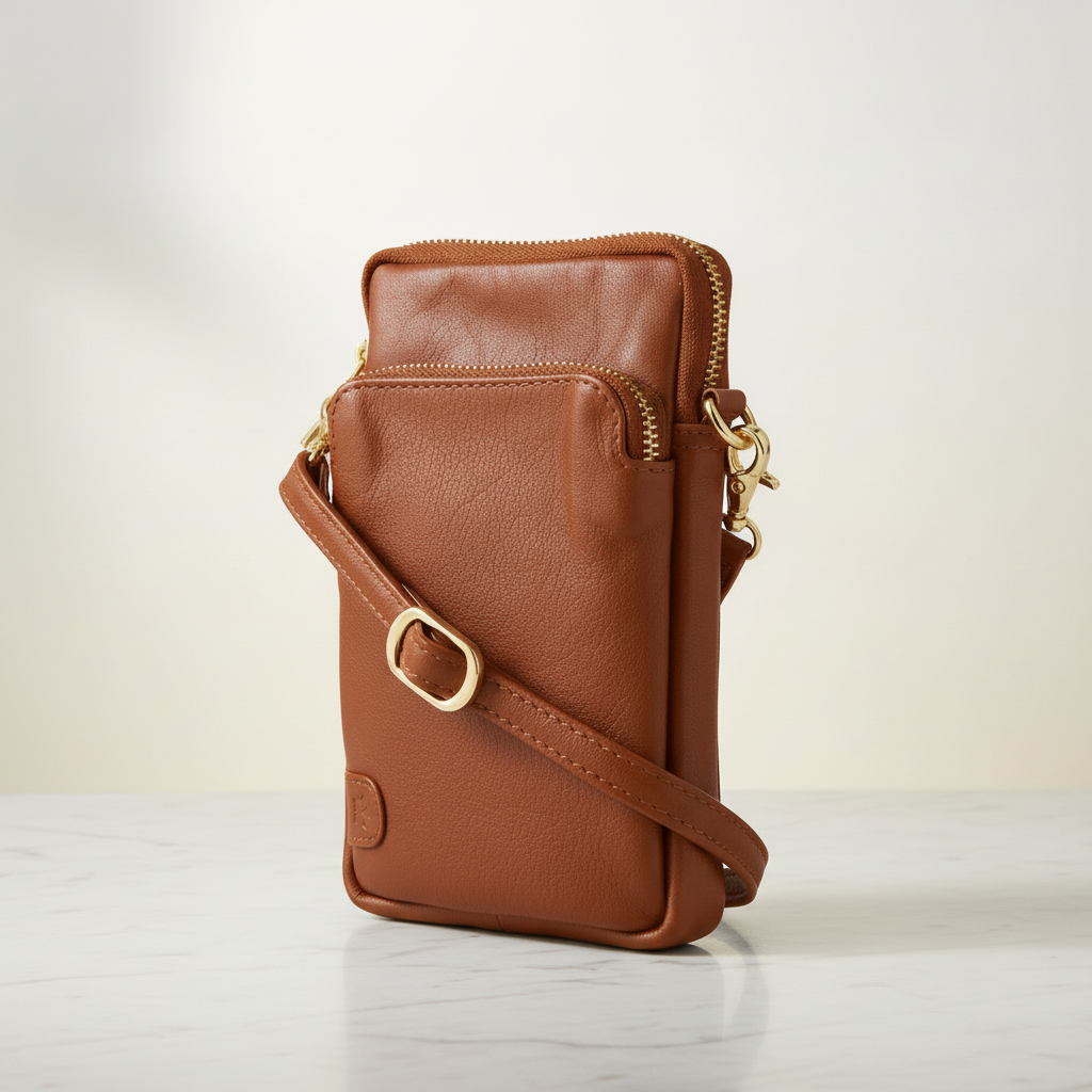 Tim & Simonsen Betty Mobil Taske Cognac Guld Cognac