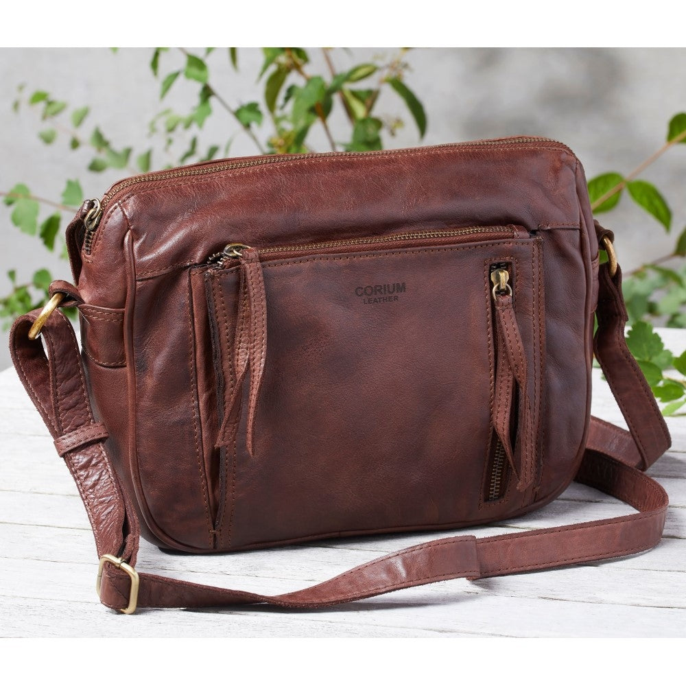 Leather Corium Brun Crossbody Taske Brun