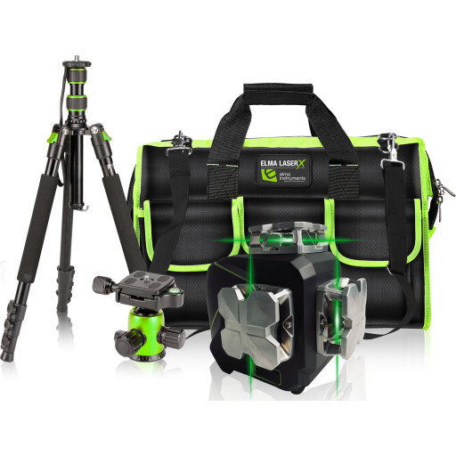 Elma Laser X360 Kit Linjelasersæt Med Trefod Taske Grøn  140 X 90 X 135