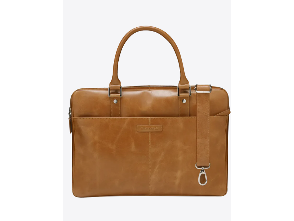 Elegant computertaske i lysbrun læder fra Dbramante