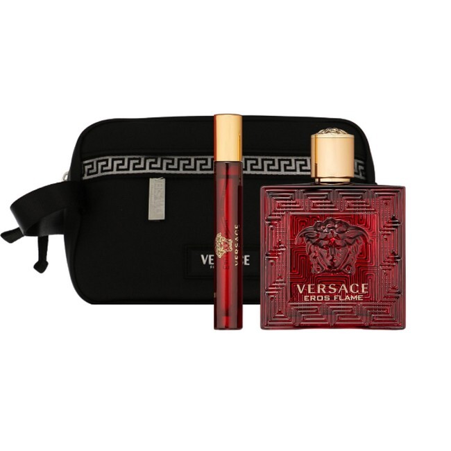 Versace Eros Flame Eau Parfum Sæt 100  Travel Spray  Taske Rød (Red) Mænd (Men) 100 Ml, 10 Ml