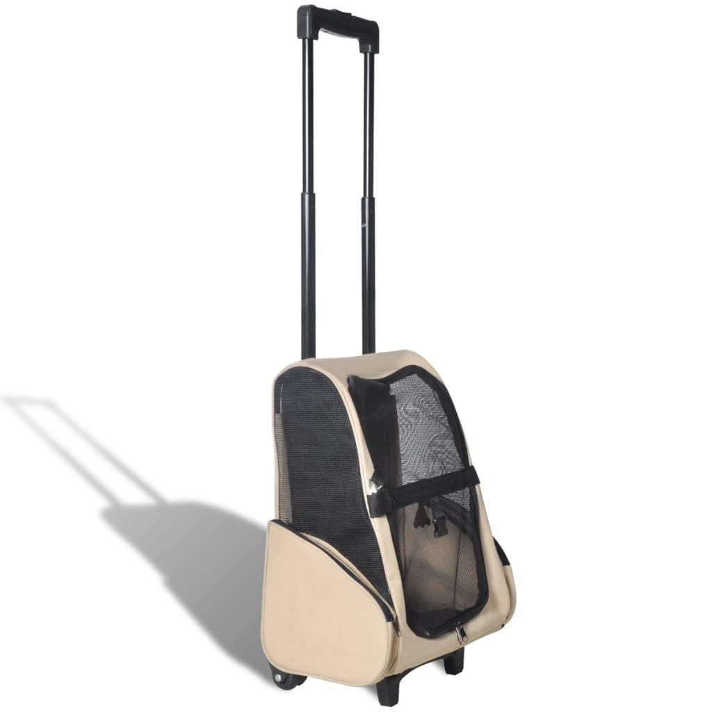 Foldbar Kæledyrsvogn Multifunktionel Trolley Rygsæk Sandfarvet