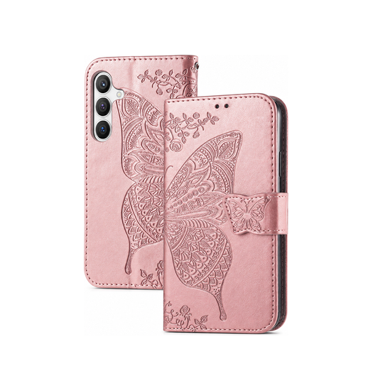 Samsung Galaxy S25 Butterflyamptrade Læder Etui Taske Pung Rose